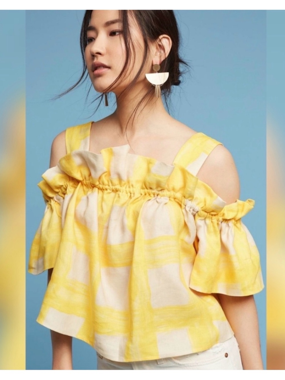 Anthropologie WHiT yellow gingham top